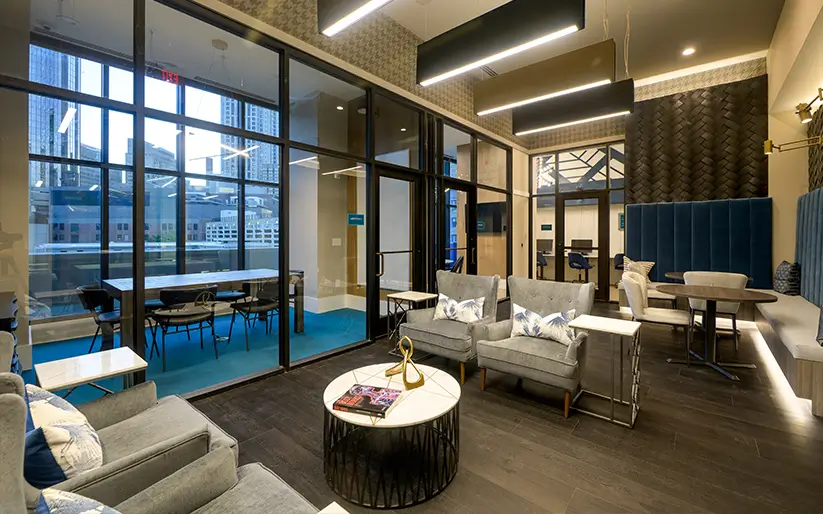 Sofas and chairs in a living room,