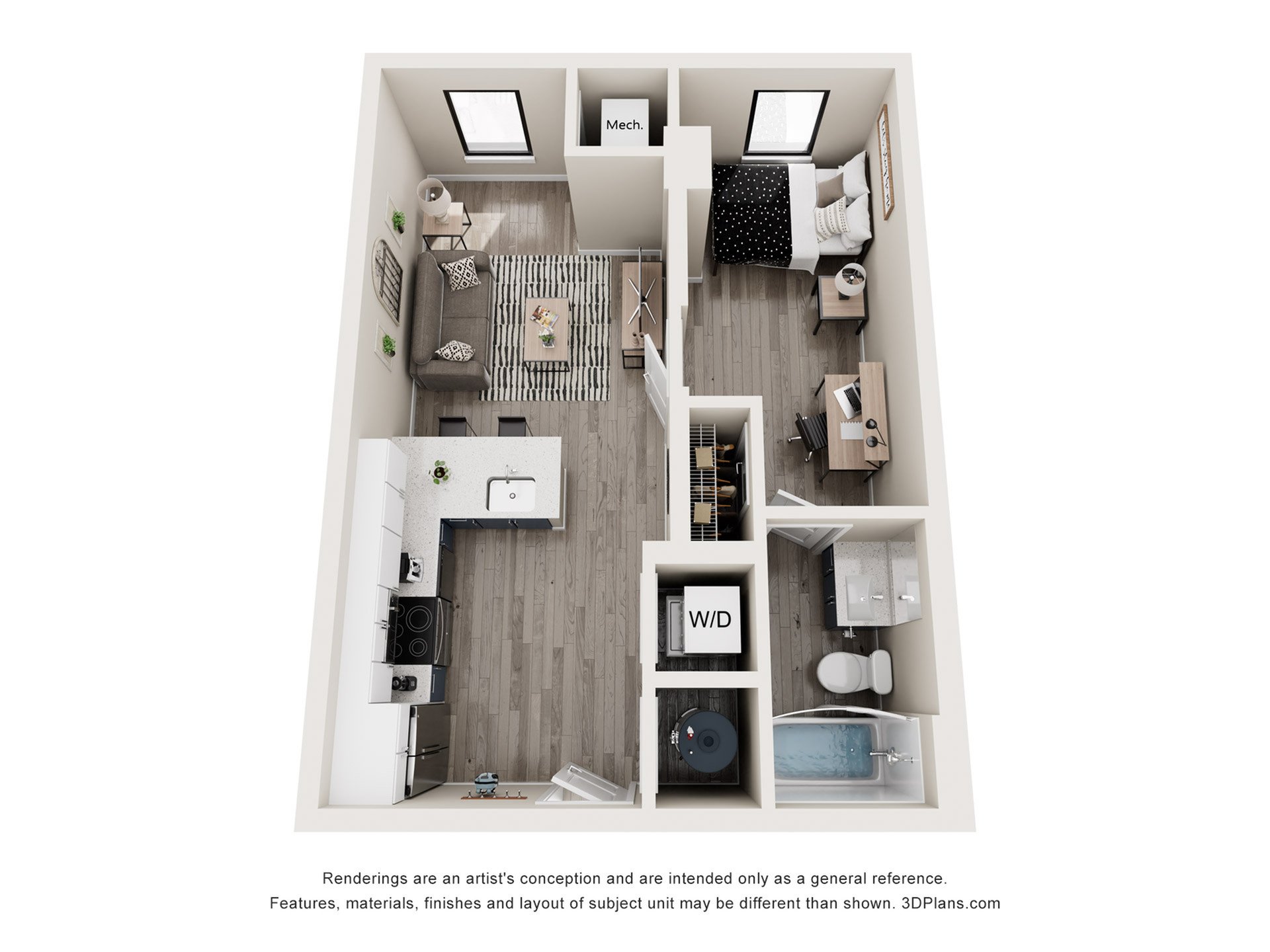Buttonwood - 1x1 Floor plan