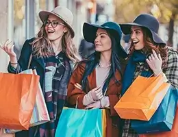 group of young women shopping